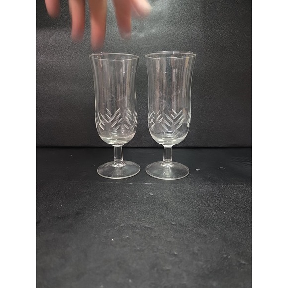 Etched Glass Champagne Glasses, Clear Wine Stemware Set, Vintage Glass Drinkware - Picture 2 of 9